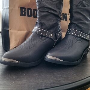 Shyanne Black Ankle Boots with Studded Straps